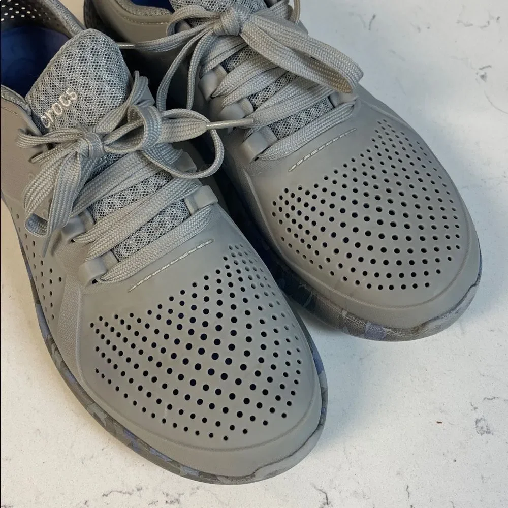 Crocs LiteRide Pacer Camo (Gray/Light Blue) Tennis Shoes 206494 Women's Sz 11